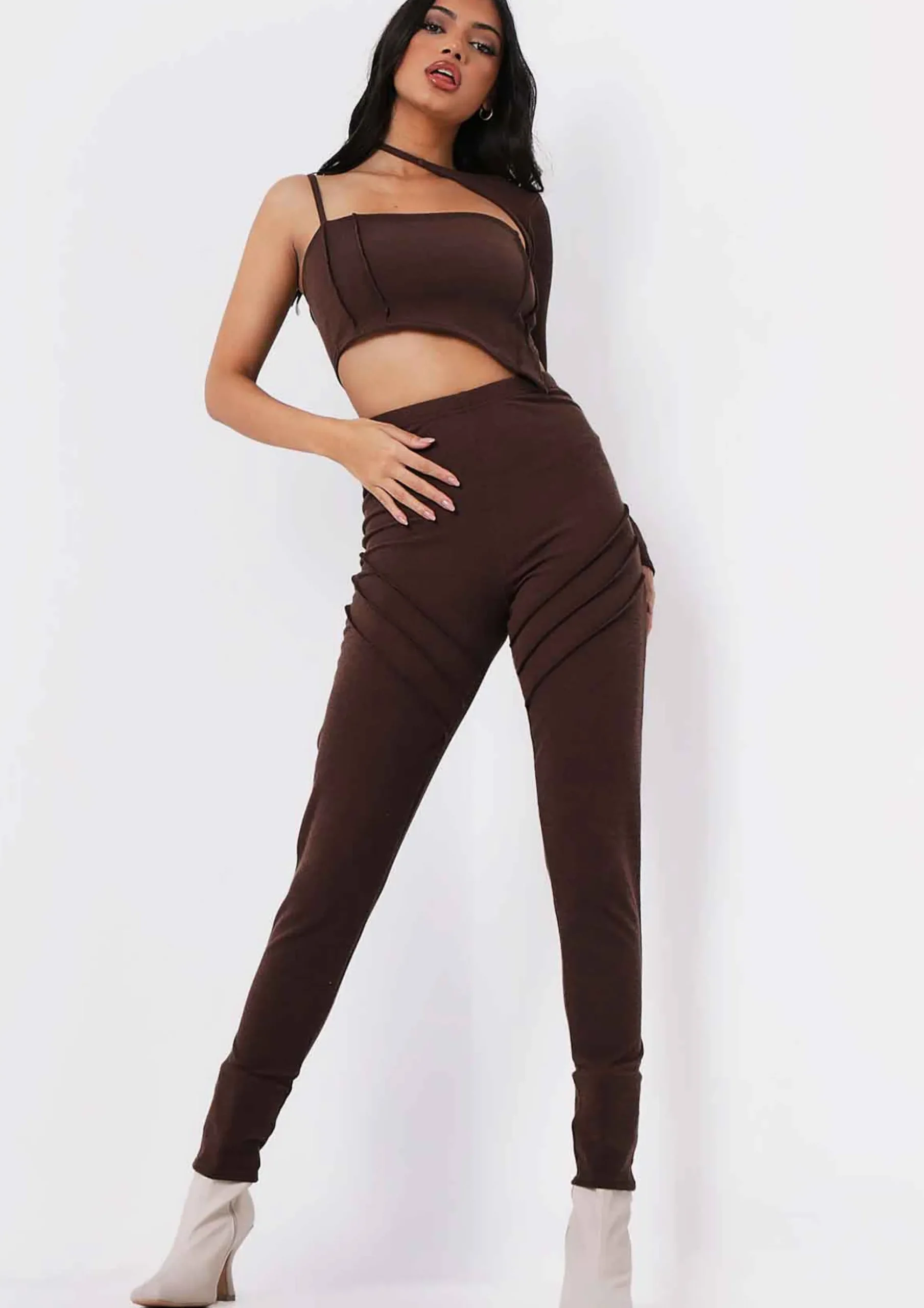 Shop Syd Chocolate Ribbed Panel Leggings Women Loungewear