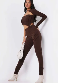 Shop Syd Chocolate Ribbed Panel Leggings Women Loungewear