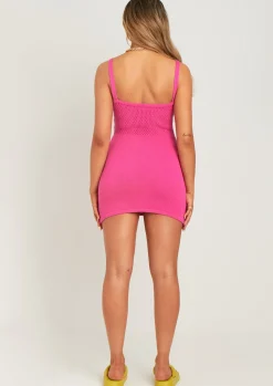 Sale Sydney Pink Cable Knit Strappy Knitted Mini Dress Women Dresses