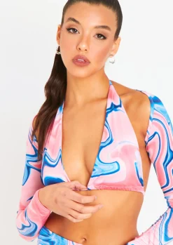 Taliyah Pink Swirl Printed Bikini Top With Matching Bolero^Missy Empire Store