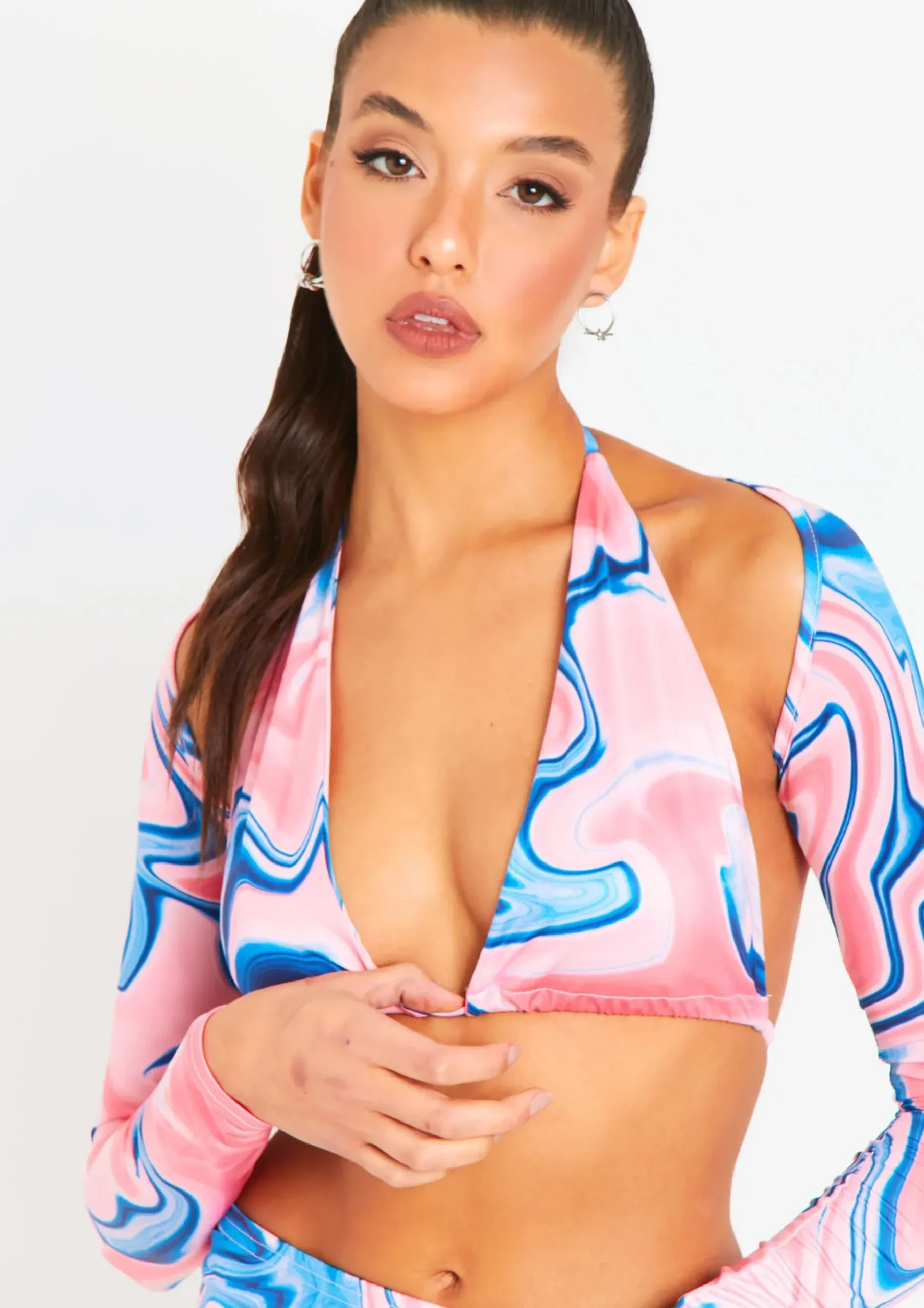 Taliyah Pink Swirl Printed Bikini Top With Matching Bolero^Missy Empire Store