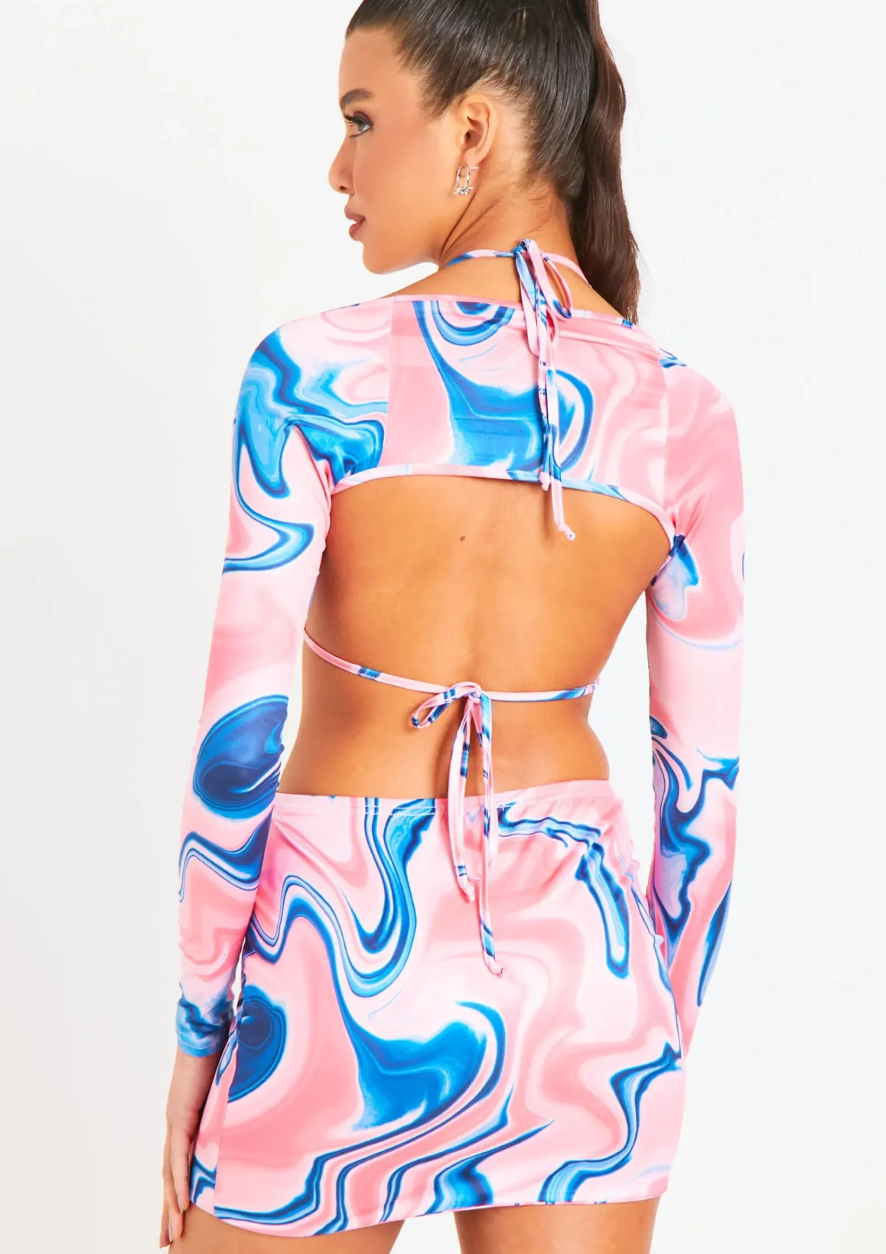 Taliyah Pink Swirl Printed Bikini Top With Matching Bolero^Missy Empire Store