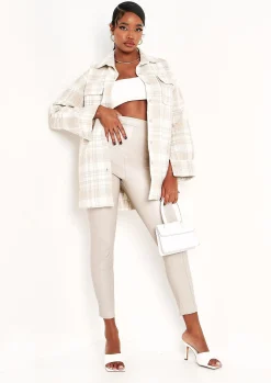 New Talma Beige Vegan Leather Pu Seamed Trousers Women Trousers