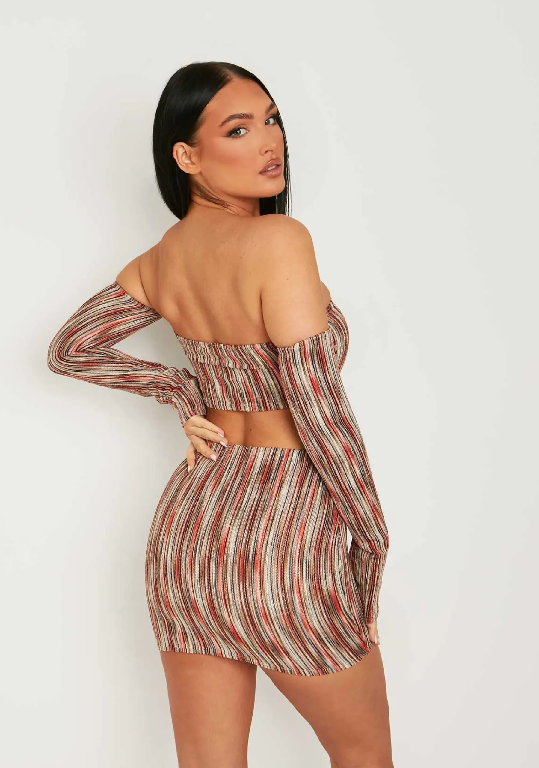 Talulla Multi Stripe Cold Shoulder Bandeau Crop Top^Missy Empire Clearance