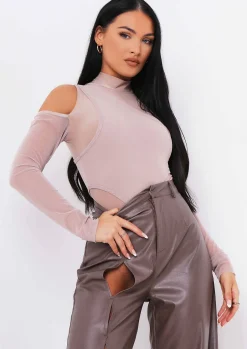 Fashion Tamika Chocolate Keyhole Cut Out High Waisted Pu Trousers Women Trousers