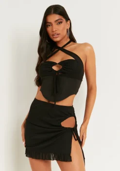 Tamsin Black Mesh Overlay Cut Out Mini Skirt^Missy Empire Hot