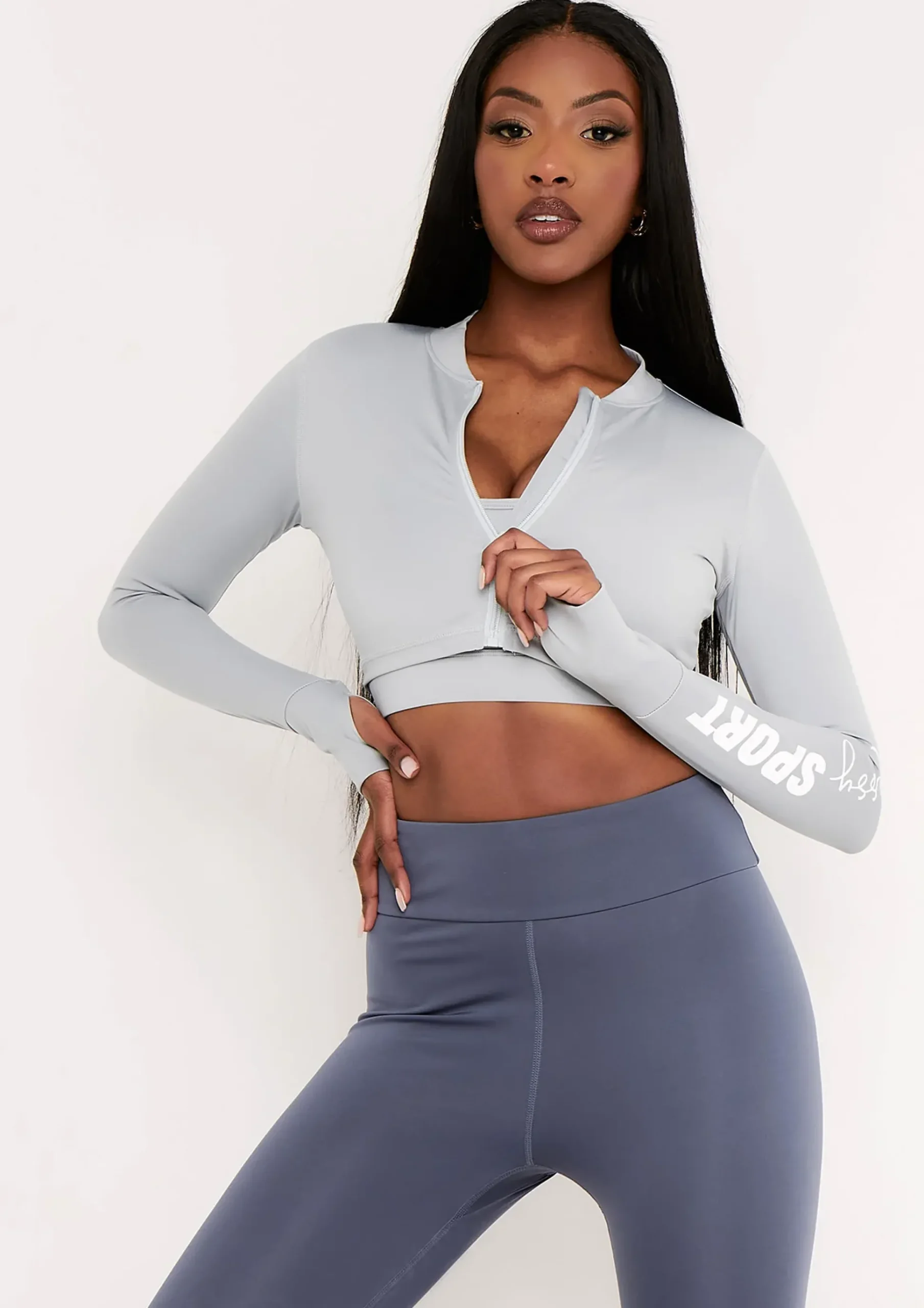 Shop Tana Pale Blue Missy Sport Zip Through Cropped Gym Jacket Women Activewear