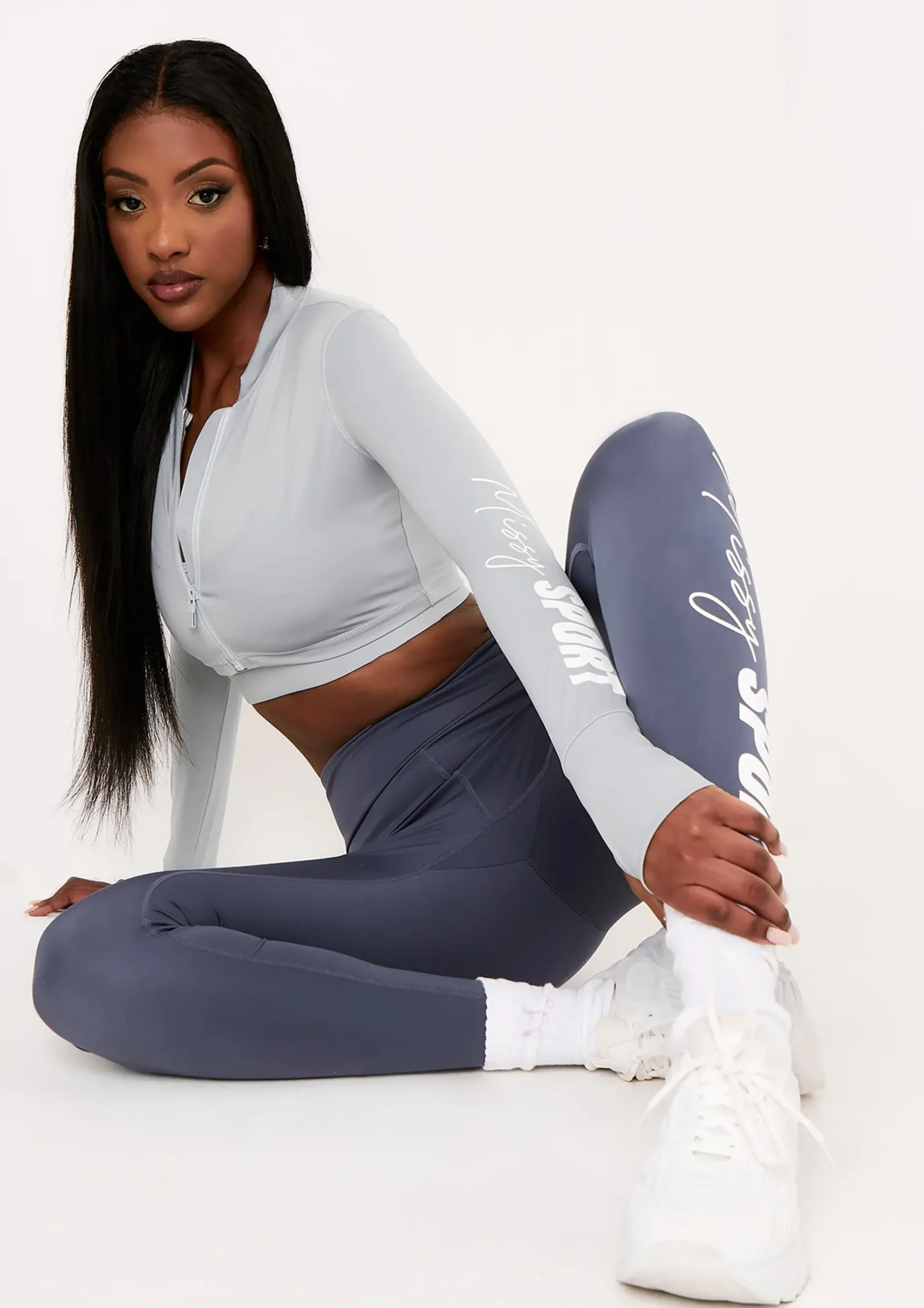 Shop Tana Pale Blue Missy Sport Zip Through Cropped Gym Jacket Women Activewear