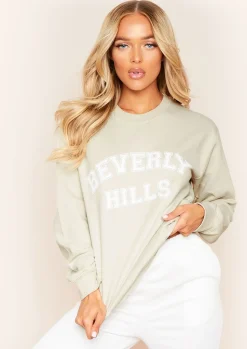 New Tania Sand Beverly Hills Slogan Sweatshirt Women Loungewear