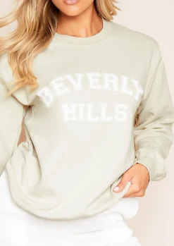 New Tania Sand Beverly Hills Slogan Sweatshirt Women Loungewear