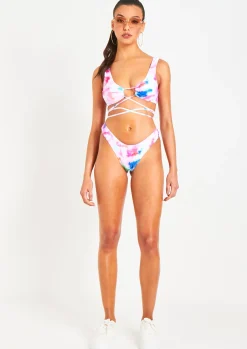 Tasha Multi Tie Dye Tie Front Bikini Set^Missy Empire Flash Sale