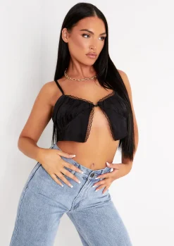 Tatiana Black Satin Lace Crop Top^Missy Empire Hot
