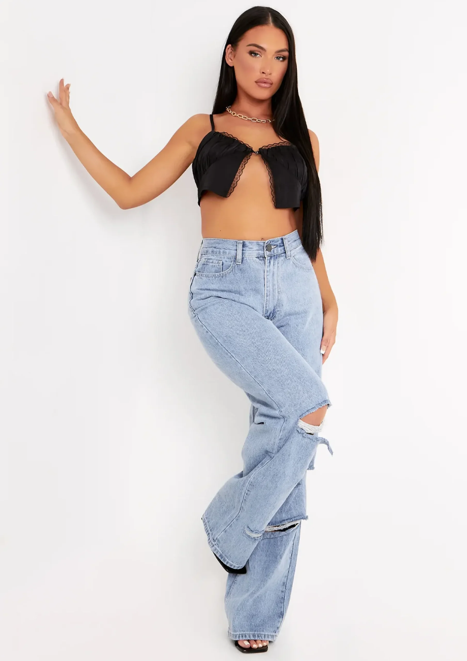 Tatiana Black Satin Lace Crop Top^Missy Empire Hot
