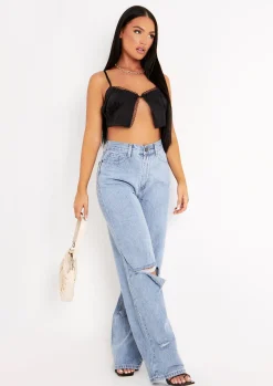 Tatiana Black Satin Lace Crop Top^Missy Empire Hot