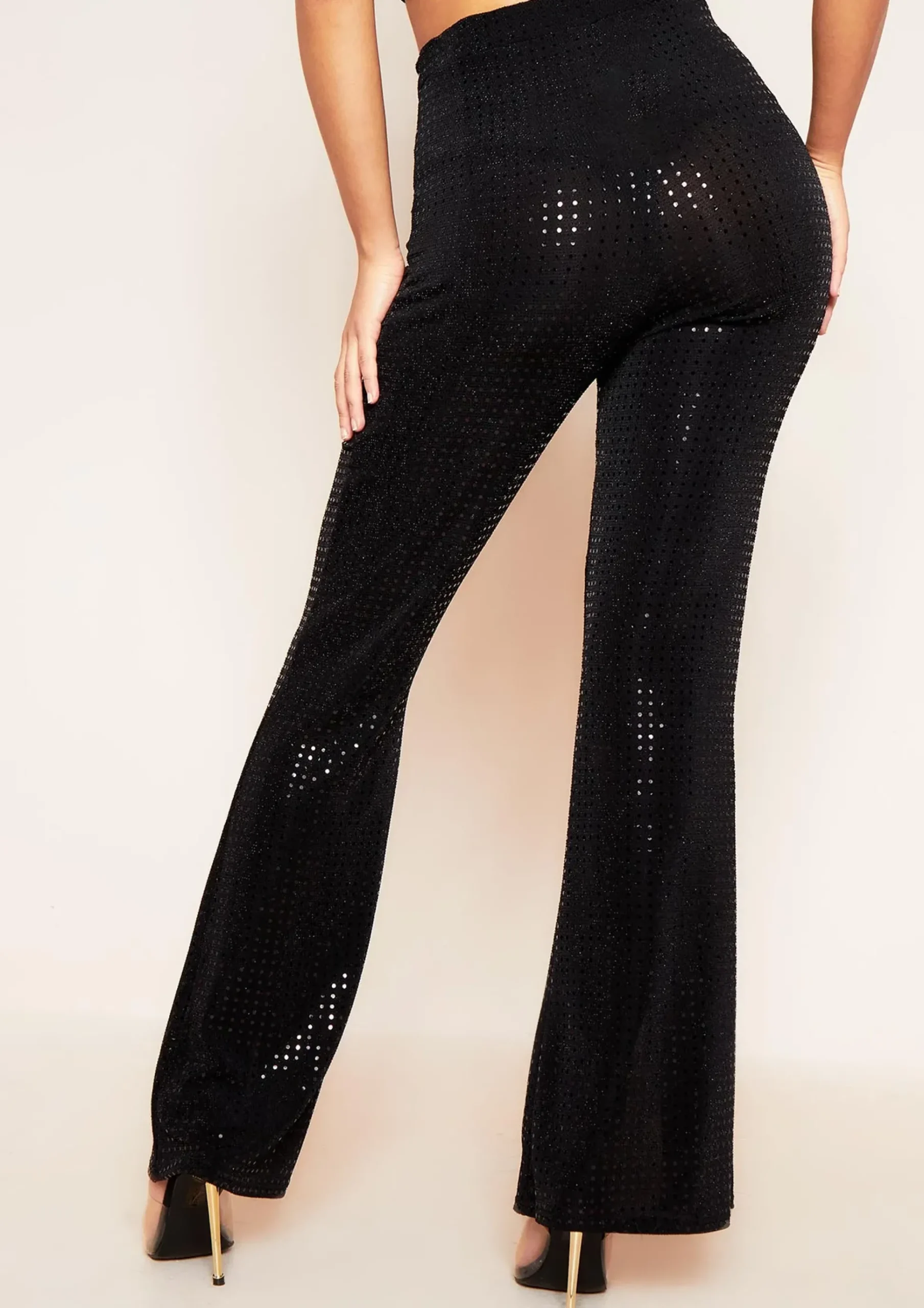 Best Taylor Black Sequin Front Split Flared Trousers Women Trousers