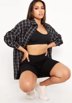 Teresa Black And White Longline Checked Oversized Shirt^Missy Empire Cheap