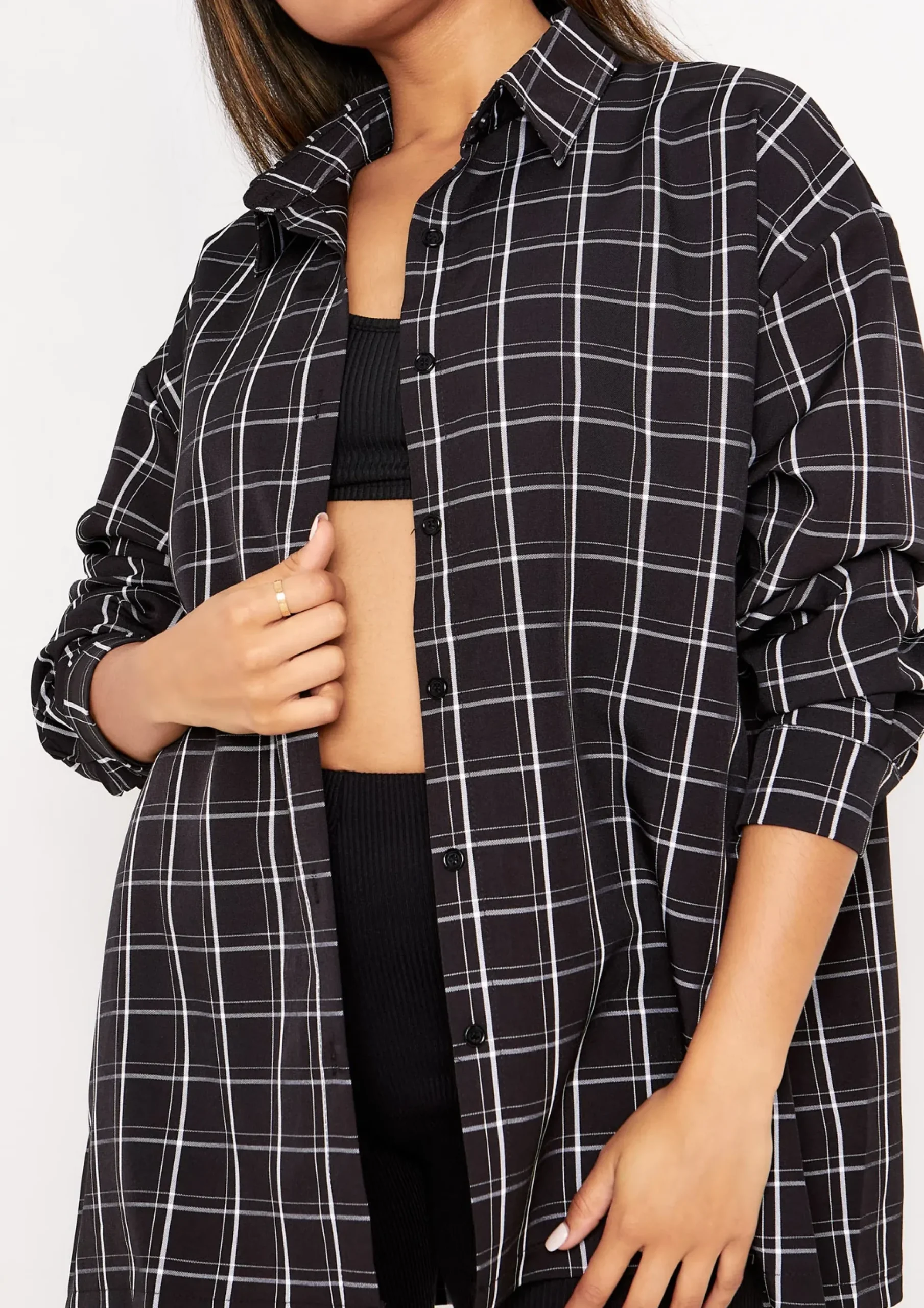 Teresa Black And White Longline Checked Oversized Shirt^Missy Empire Cheap