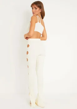 Cheap Tessa Cream Knitted Split Hem Trousers Women Trousers