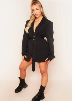 Tia Black Oversized Belted Blazer^Missy Empire Fashion