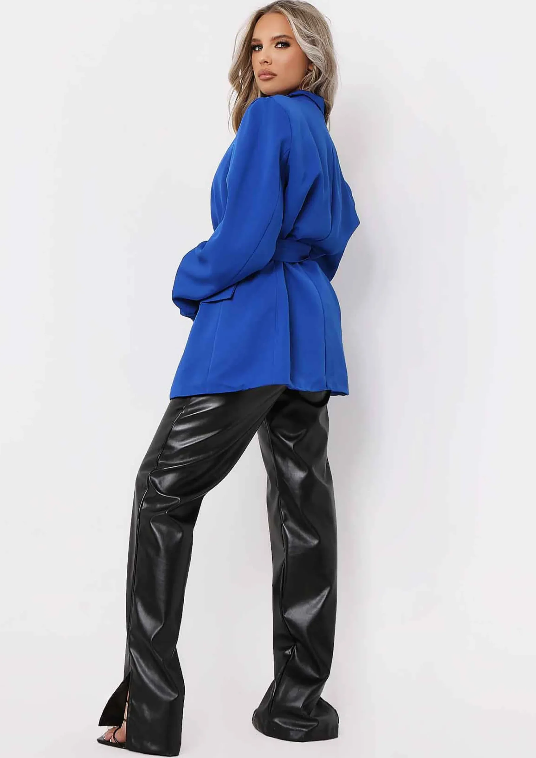Tia Royal Blue Oversized Belted Blazer^Missy Empire Hot