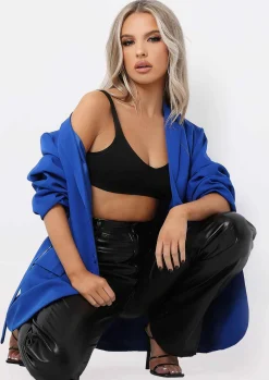 Tia Royal Blue Oversized Belted Blazer^Missy Empire Hot