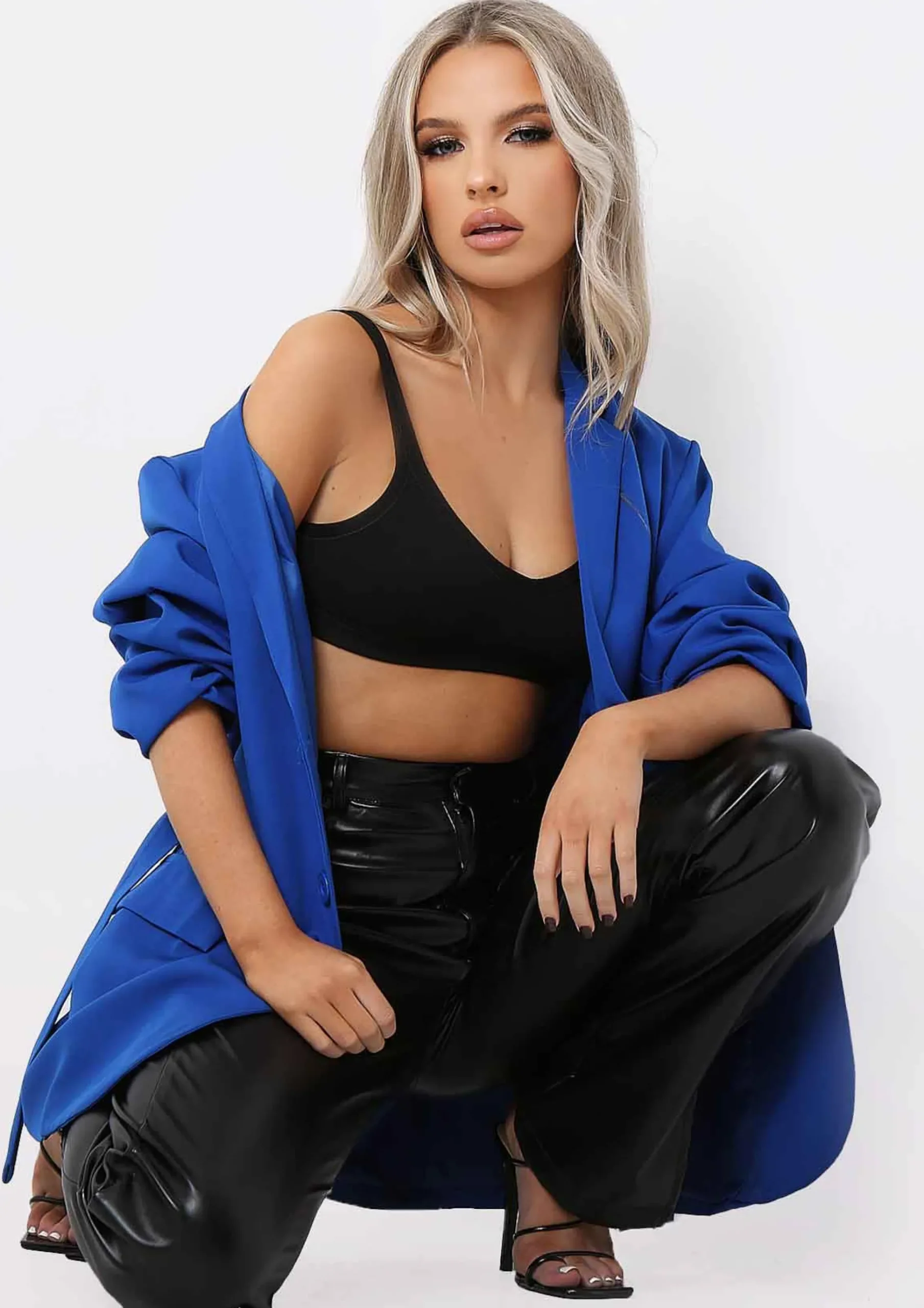 Tia Royal Blue Oversized Belted Blazer^Missy Empire Hot