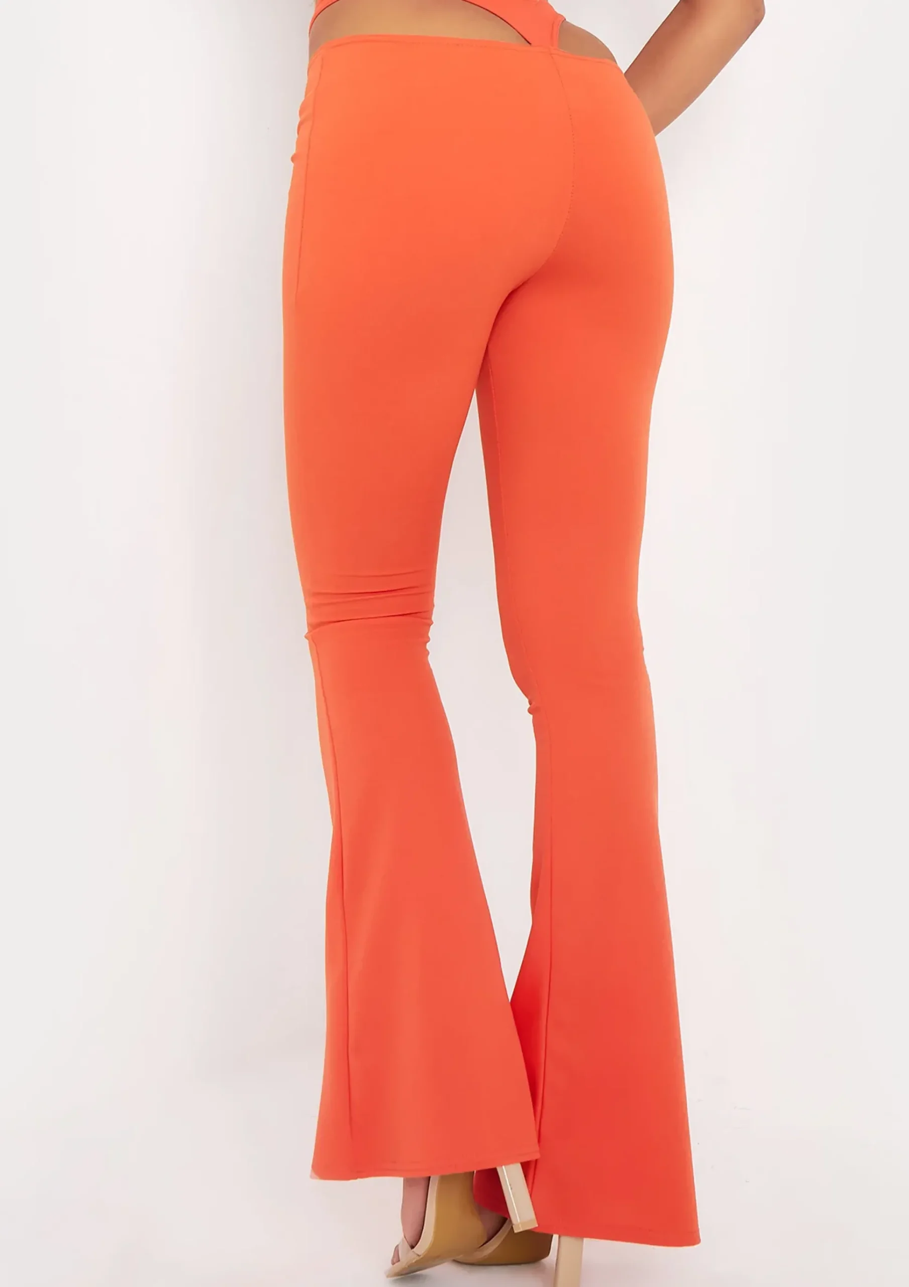Cheap Tiffany Orange Flared Thong Back Trousers Women Trousers