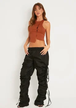 New Toyah Black Ruched Toggle Hem Cargo Trouser Women Trousers