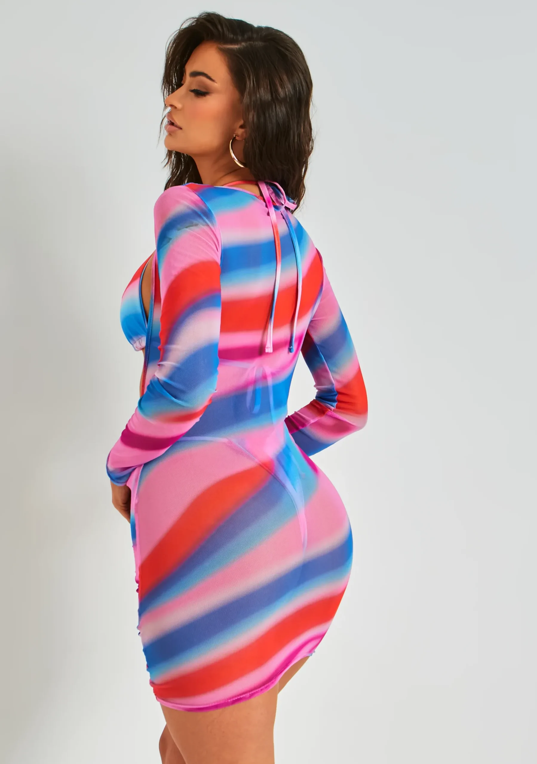 Trixy Multi Printed Long Sleeve Mesh Dress Cover Up^Missy Empire Best