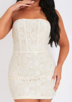 Online Tyla Cream Lace Bandeau Mini Dress Women Dresses