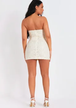 Online Tyla Cream Lace Bandeau Mini Dress Women Dresses
