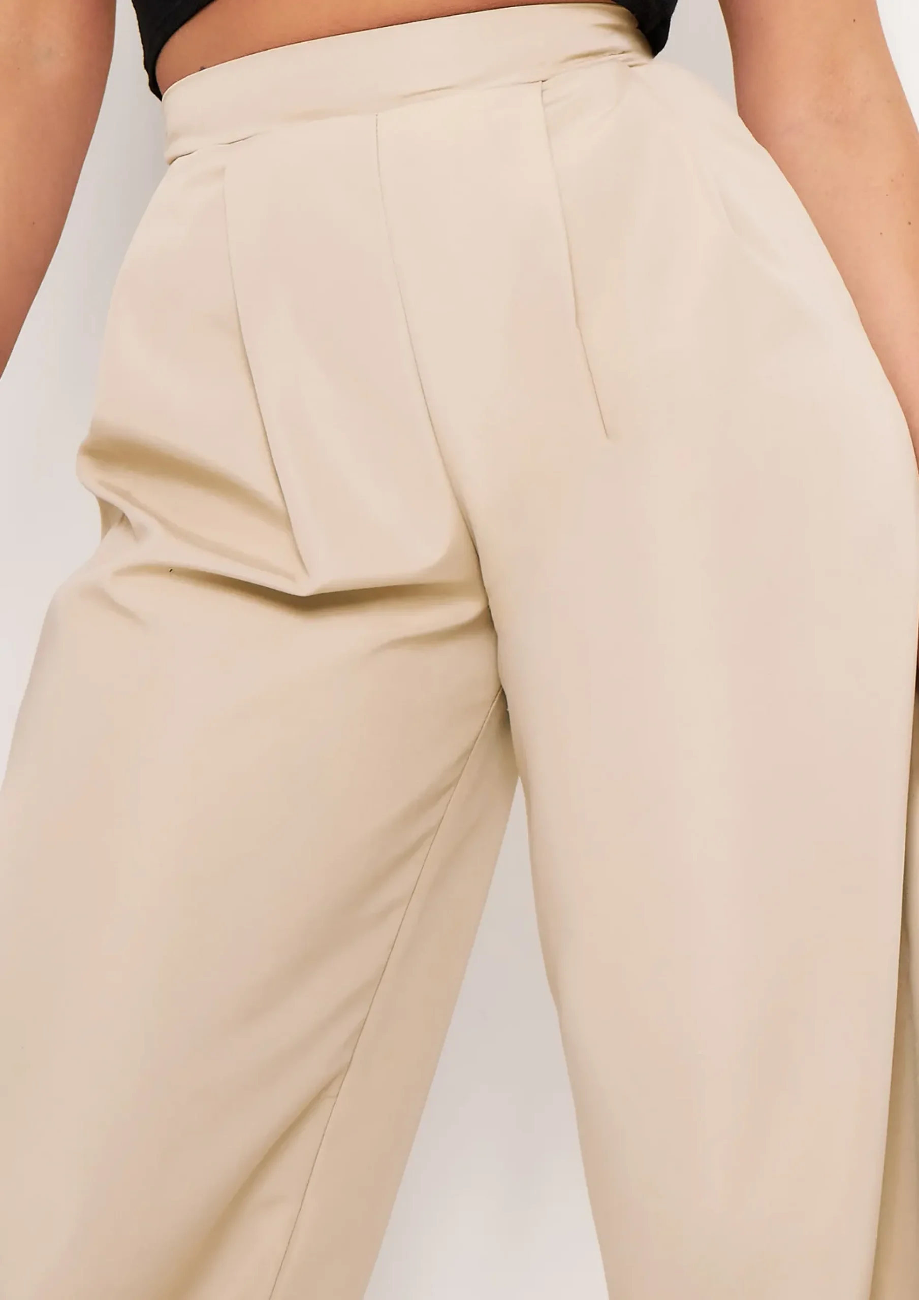Hot Tyra Beige Wide Leg Trousers Women Trousers