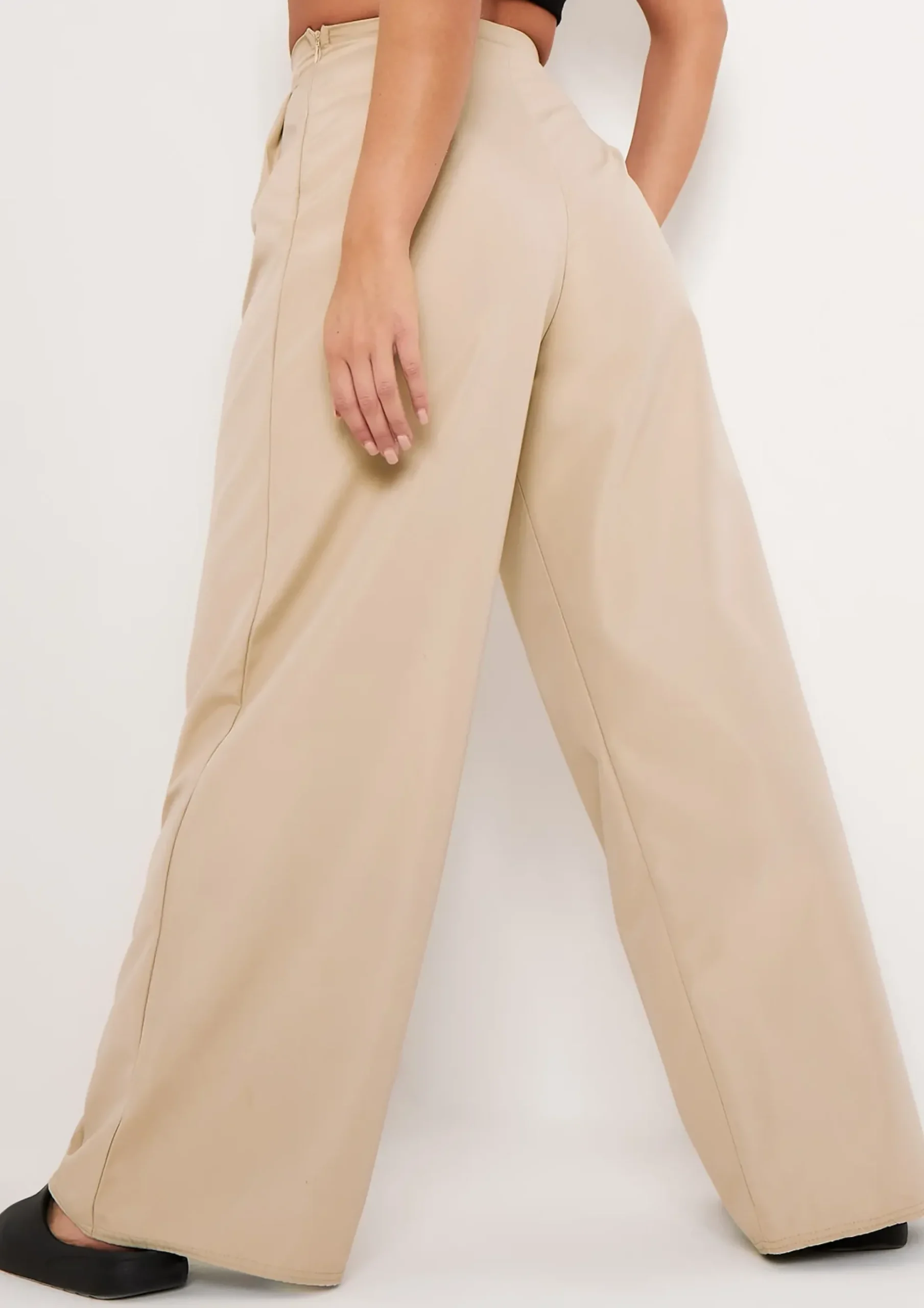 Hot Tyra Beige Wide Leg Trousers Women Trousers