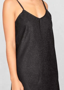 Clearance Valarie Black Glitter Mini Slip Dress Women Dresses