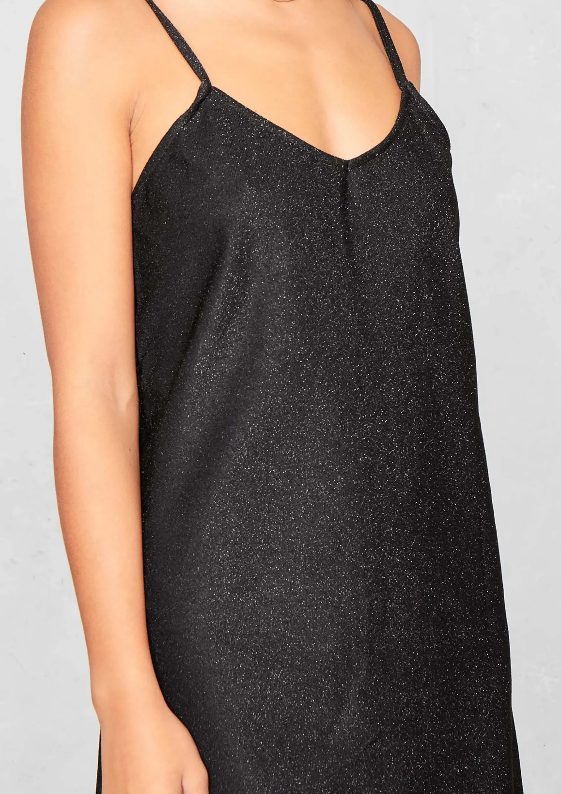 Clearance Valarie Black Glitter Mini Slip Dress Women Dresses