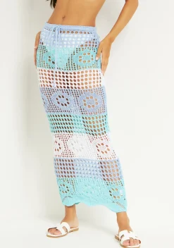 Valentina Blue Crochet Panelled Maxi Skirt^Missy Empire Best Sale