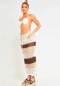 Valentina Multi Crochet Panelled Maxi Skirt^Missy Empire Shop