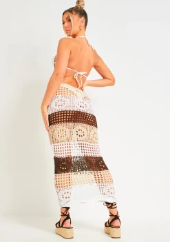 Valentina Multi Crochet Panelled Maxi Skirt^Missy Empire Shop