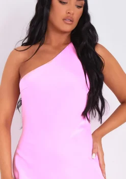 Online Velma Baby Pink One Shoulder Satin Low Back Midi Dress Women Dresses
