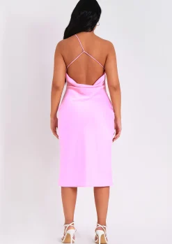 Online Velma Baby Pink One Shoulder Satin Low Back Midi Dress Women Dresses