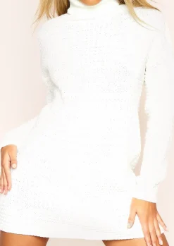 Best Vena Cream Knitted Roll Neck Jumper Dress Women Dresses