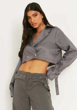 Vera Grey Oversized Crop Trench^Missy Empire Shop