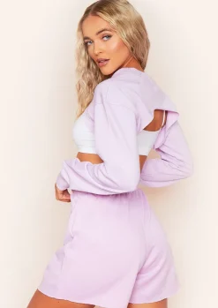 Vera Lilac Super Crop Raw Hem Long Sleeve Sweater^Missy Empire New