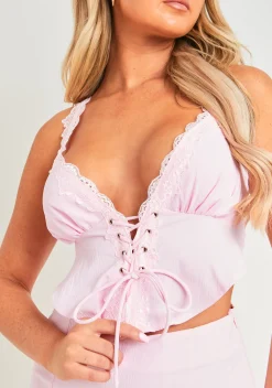 Verity Pink Lace Corset Detail Crop Top^Missy Empire Shop