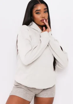 Vickie Beige Oversized Drawstring Hoodie^Missy Empire Hot