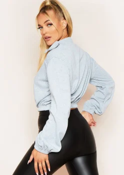 Cheap Victoria Grey Half Zipped Cropped Jumper Women Loungewear