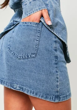 Vivianne Blue Washed Denim Mini Skirt^Missy Empire Fashion