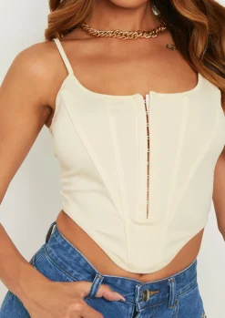 Wren Cream Structured Hook And Eye Corset^Missy Empire Sale