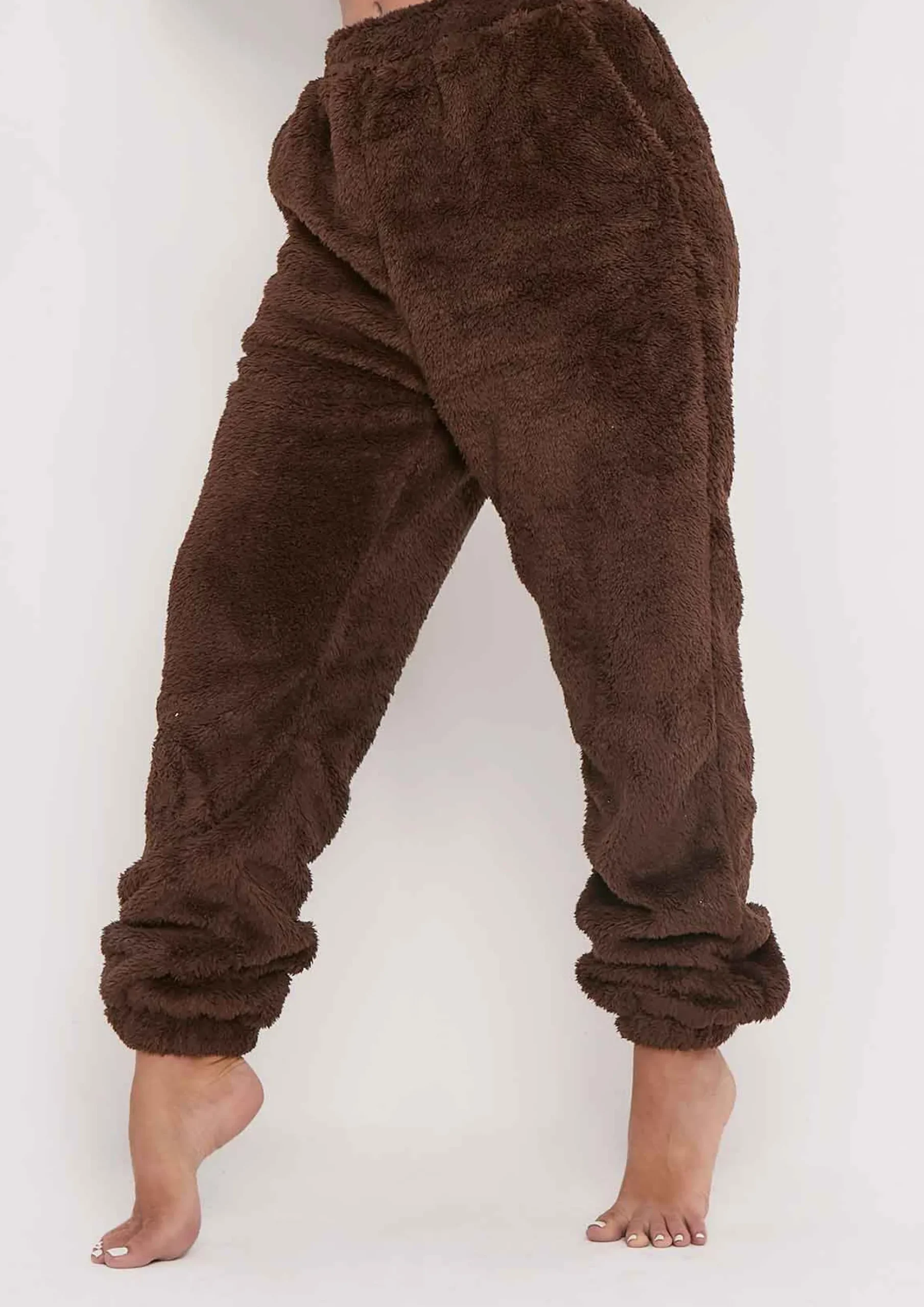 Online Yasmine Chocolate Fluffy Teddy Borg Casual Oversized Joggers Women Nightwear