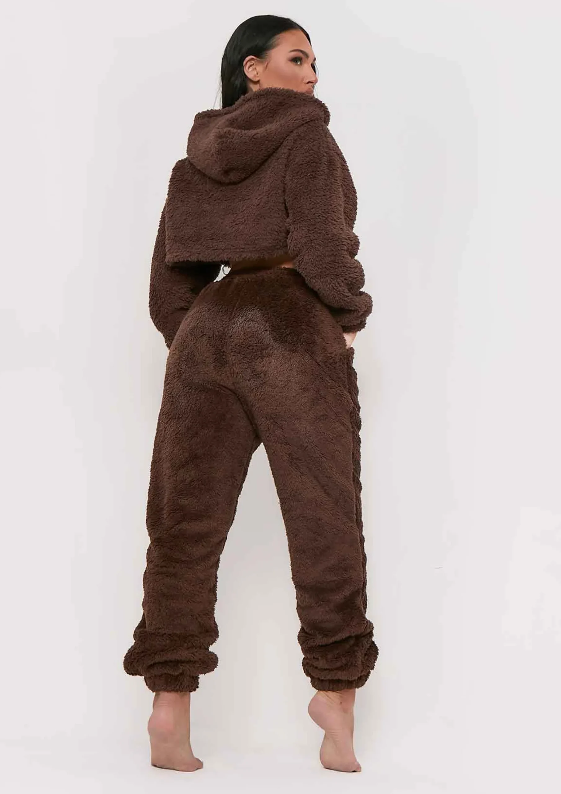 Online Yasmine Chocolate Fluffy Teddy Borg Casual Oversized Joggers Women Nightwear